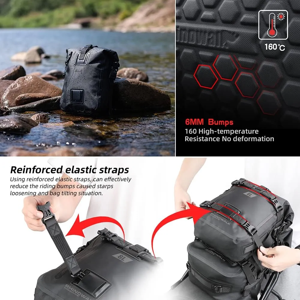 Rhinowalk Motorcycle Tail Bag Motorbike Side Bag 8L Full Waterproof Motor Saddle Pannier Bag Rear Rack Trunk Professional Motor Accessories-Black