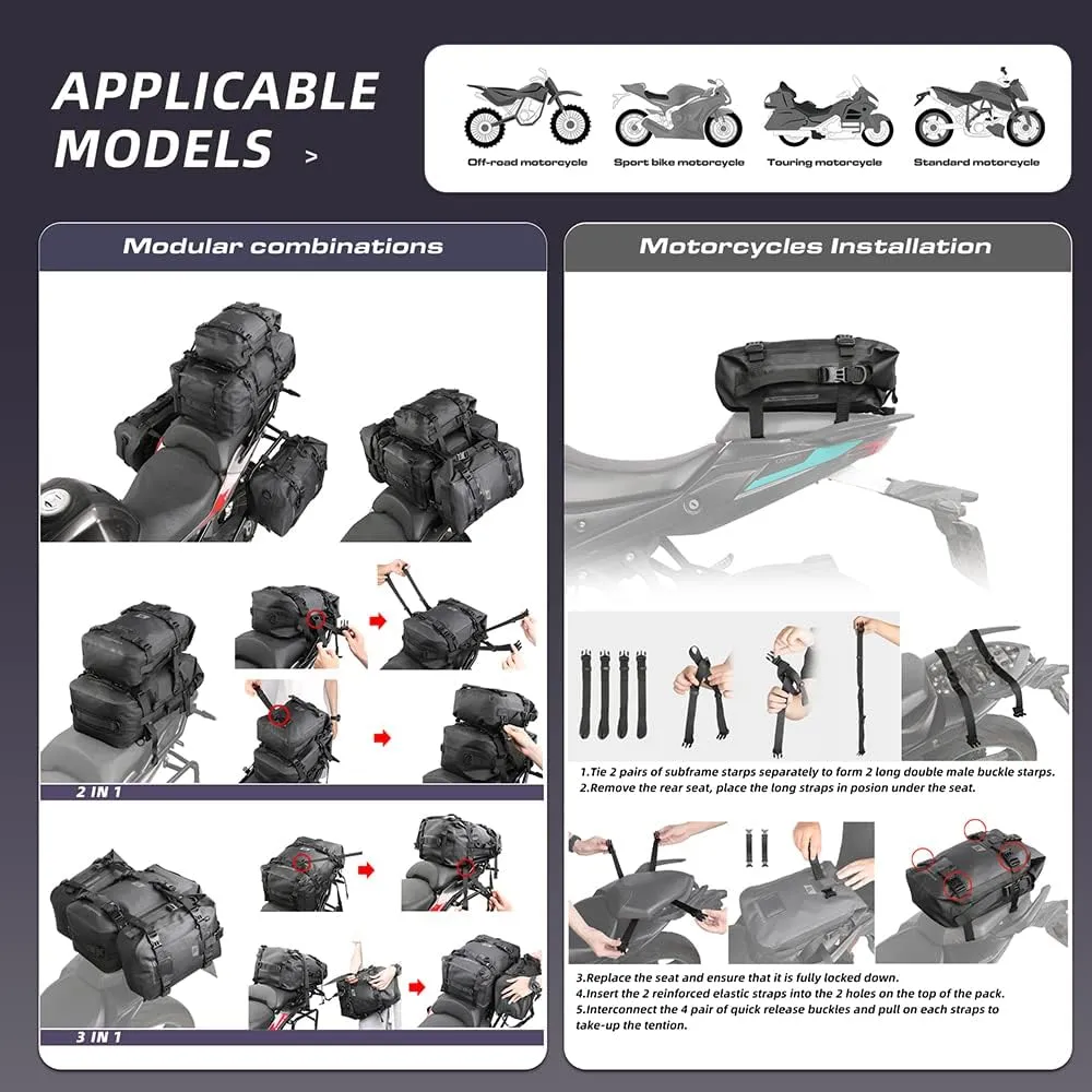 Rhinowalk Motorcycle Tail Bag Motorbike Side Bag 8L Full Waterproof Motor Saddle Pannier Bag Rear Rack Trunk Professional Motor Accessories-Black