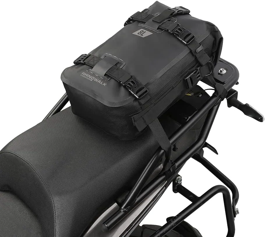Rhinowalk Motorcycle Tail Bag Motorbike Side Bag 8L Full Waterproof Motor Saddle Pannier Bag Rear Rack Trunk Professional Motor Accessories-Black