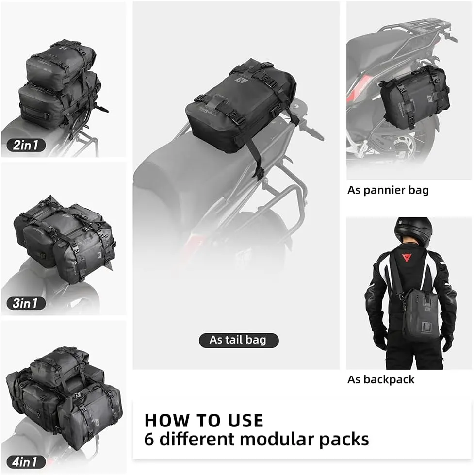 Rhinowalk Motorcycle Tail Bag Motorbike Side Bag 8L Full Waterproof Motor Saddle Pannier Bag Rear Rack Trunk Professional Motor Accessories-Black