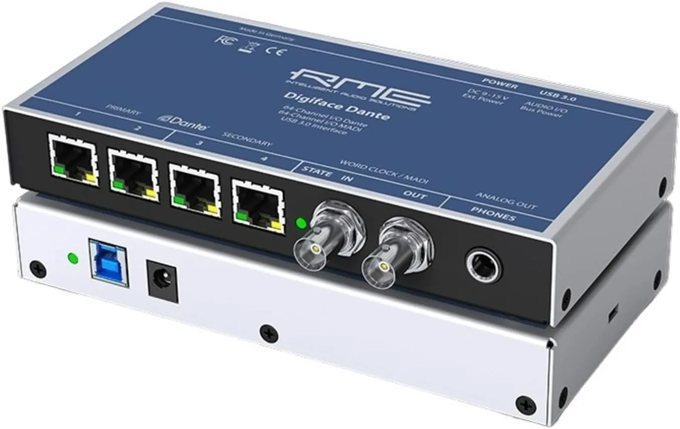 RME Digiface Dante Dante/MADI/USB 3.0 Audio Interface, 128-in/128-out, 24-bit/192kHz, with Headphone Output, Work Clock I/O, and Bus Power