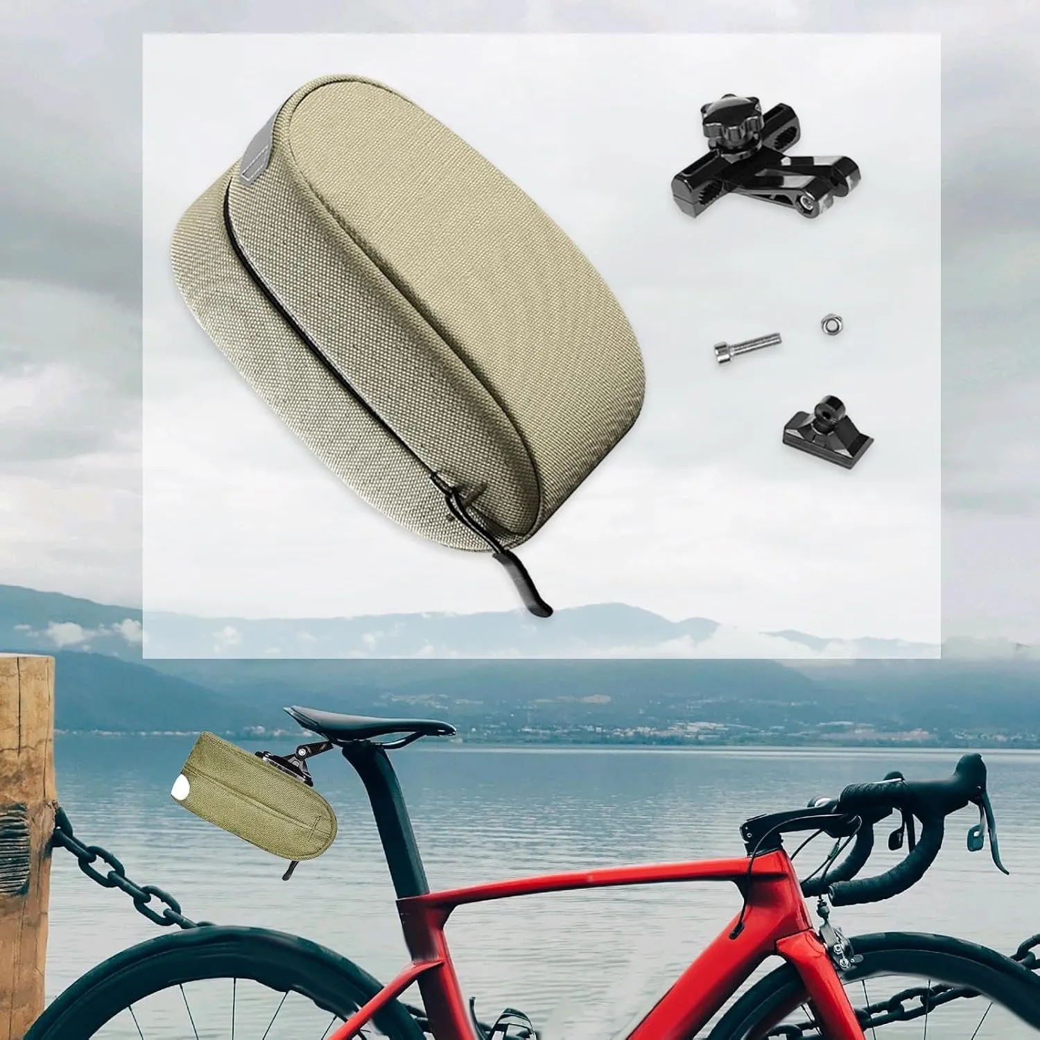 Road Bike Seat Bag Storage Pouch Hard Shell Multipurpose Cycling Saddle Bag for Biking Commuting, Light Brown