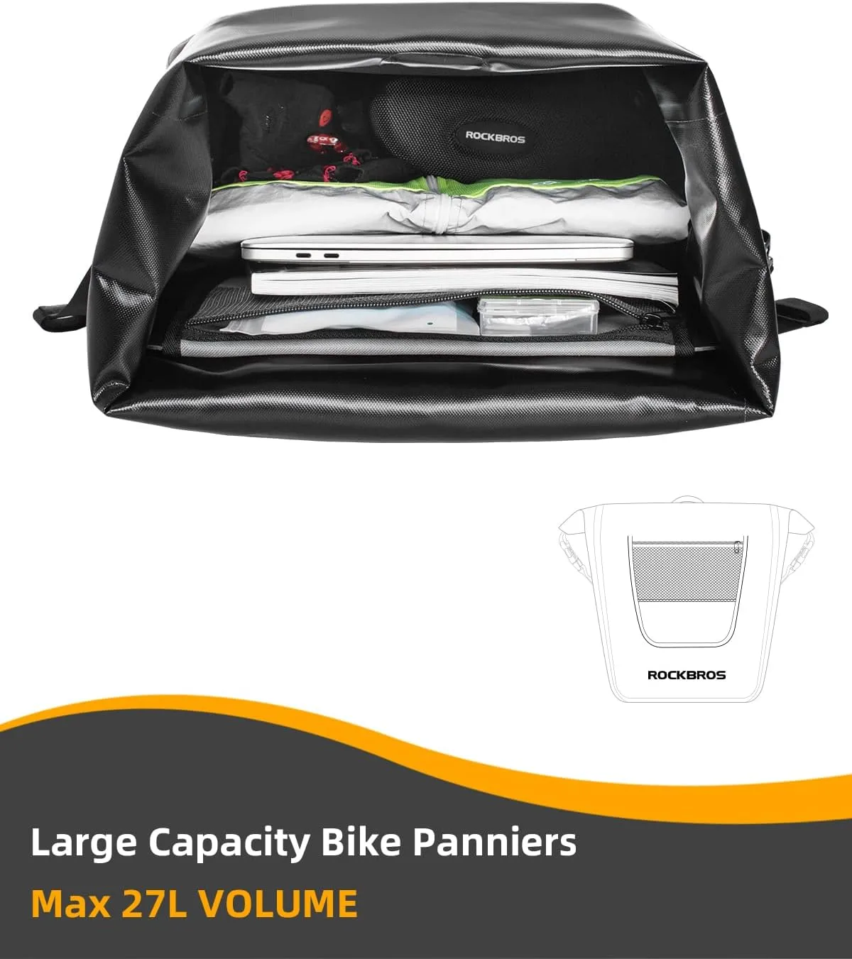 ROCKBROS Bike Pannier Waterproof 27L Large Capacity Bike Bag Rear Rack Bicycle Pannier Bag Waterproof for Grocery Touring Cycling Upgrade Black * 2