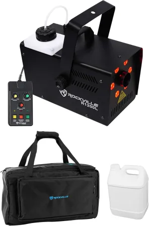 Rockville R1200L Fog/Smoke Machine w LED Lights/Strobe 2 Remotes Waterproof Bag