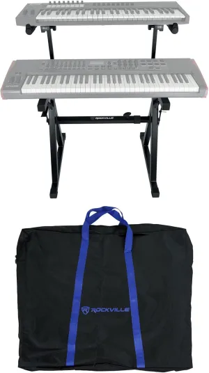 Rockville Z55 2-Tier Keyboard Stand 250lb Z-Style, Adjustable Height, Adjustable Width, Travel Bag, Headphone Hook, Perfect for Musicians and DJs