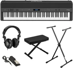 Roland FP-90X 88-Key Portable Digital Piano, Black Bundle with Stand, Bench, Sustain Pedal, Studio Monitor Headphones
