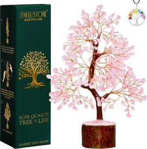 Rose Quartz Crystal Tree of Life for Love & Healing Décor for Home and Office | Handmade Bonsai for Emotional Support & Harmony as Symbol of Piece for Loved Ones