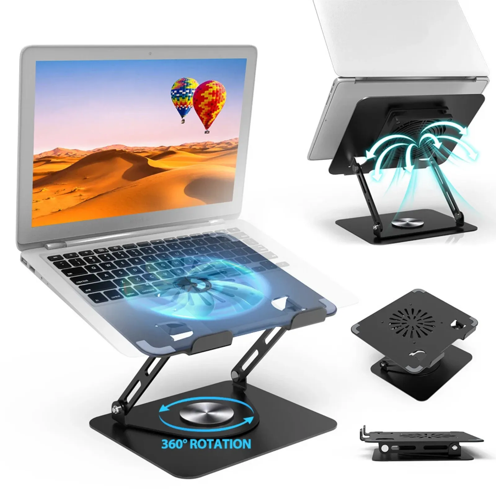 Rotating Bracket with Cooling Fan Foldable Laptop Stand Ergonomic Riser 360°