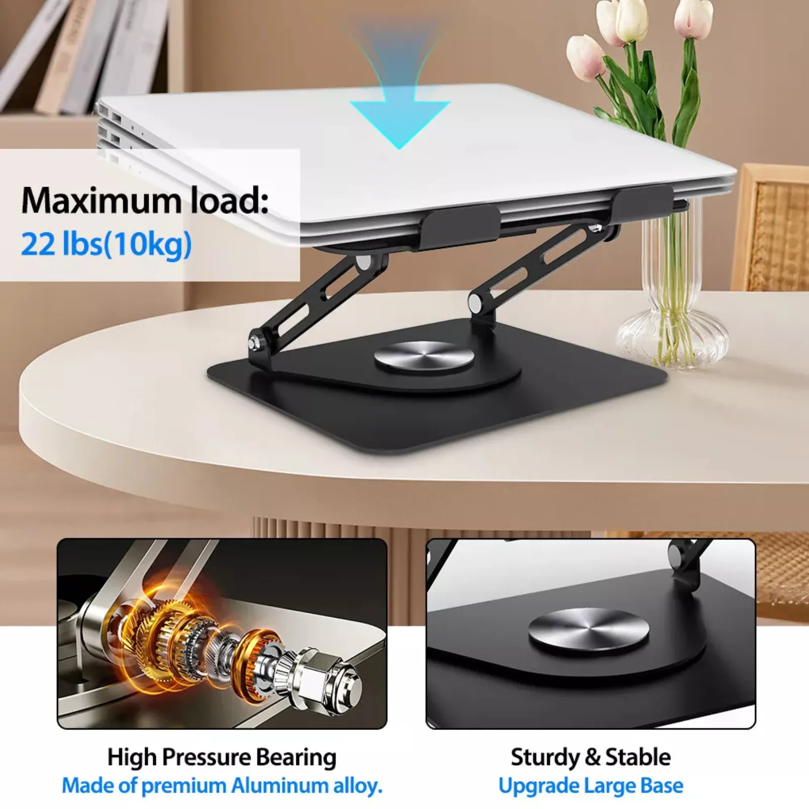 Rotating Bracket with Cooling Fan Foldable Laptop Stand Ergonomic Riser 360°