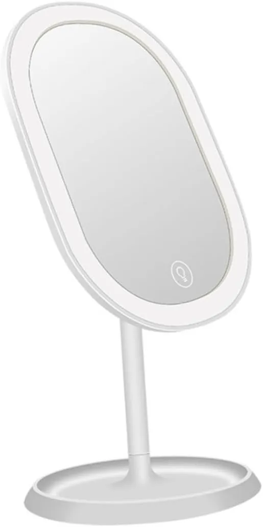Rotating Touch Screen LED Makeup Mirror for Desktop Adjustable Vanity Mirror with Storage Tray for Bathroom Bedroom Travel White