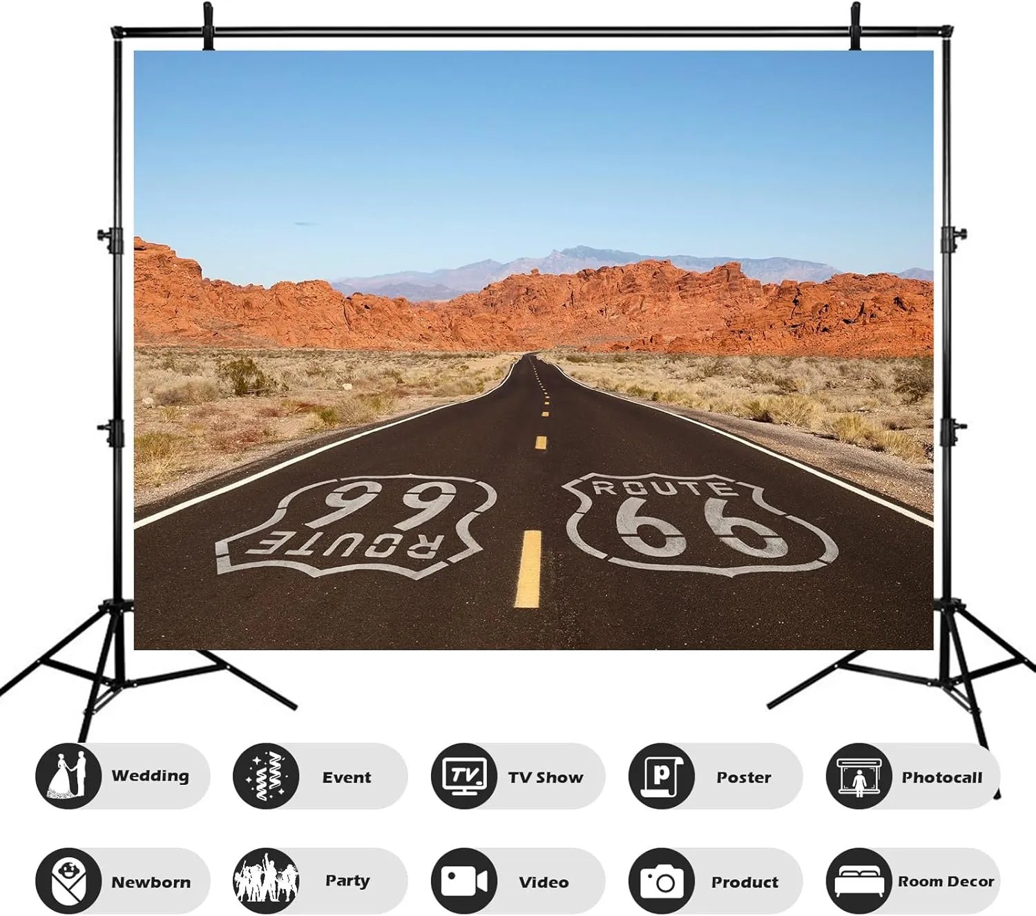 Route 66 Background National Scenic Desert Byway Road Backdrop for Road Trip Party Backdrop Travel Theme Birthday Banner Men Kids Photo-Shoot Artistic Portrait Props Background 10x6.5ft