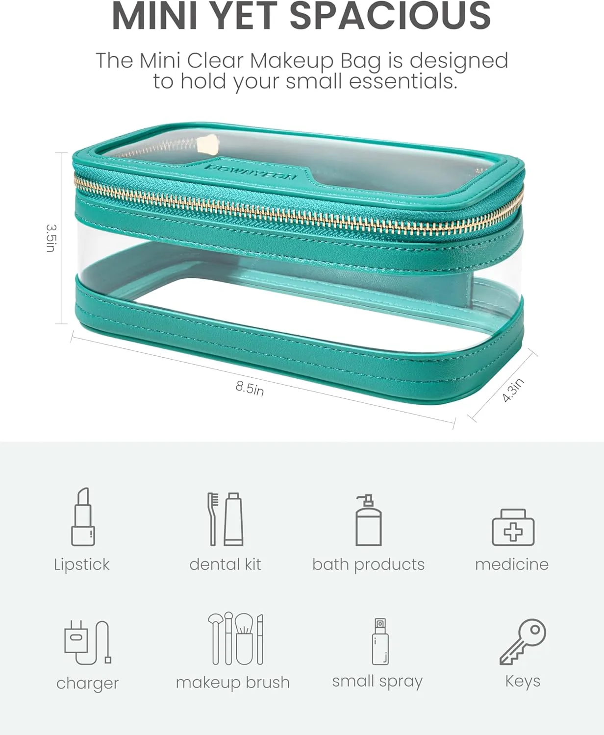 ROWNYEON Waterproof Toiletry Organizer Train Case, CLear Travel Makeup Bag for Women，Transparent Cosmetic Bag，Portable Makeup Case Organizer (green)