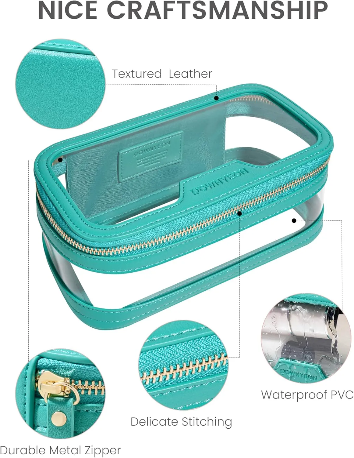 ROWNYEON Waterproof Toiletry Organizer Train Case, CLear Travel Makeup Bag for Women，Transparent Cosmetic Bag，Portable Makeup Case Organizer (green)