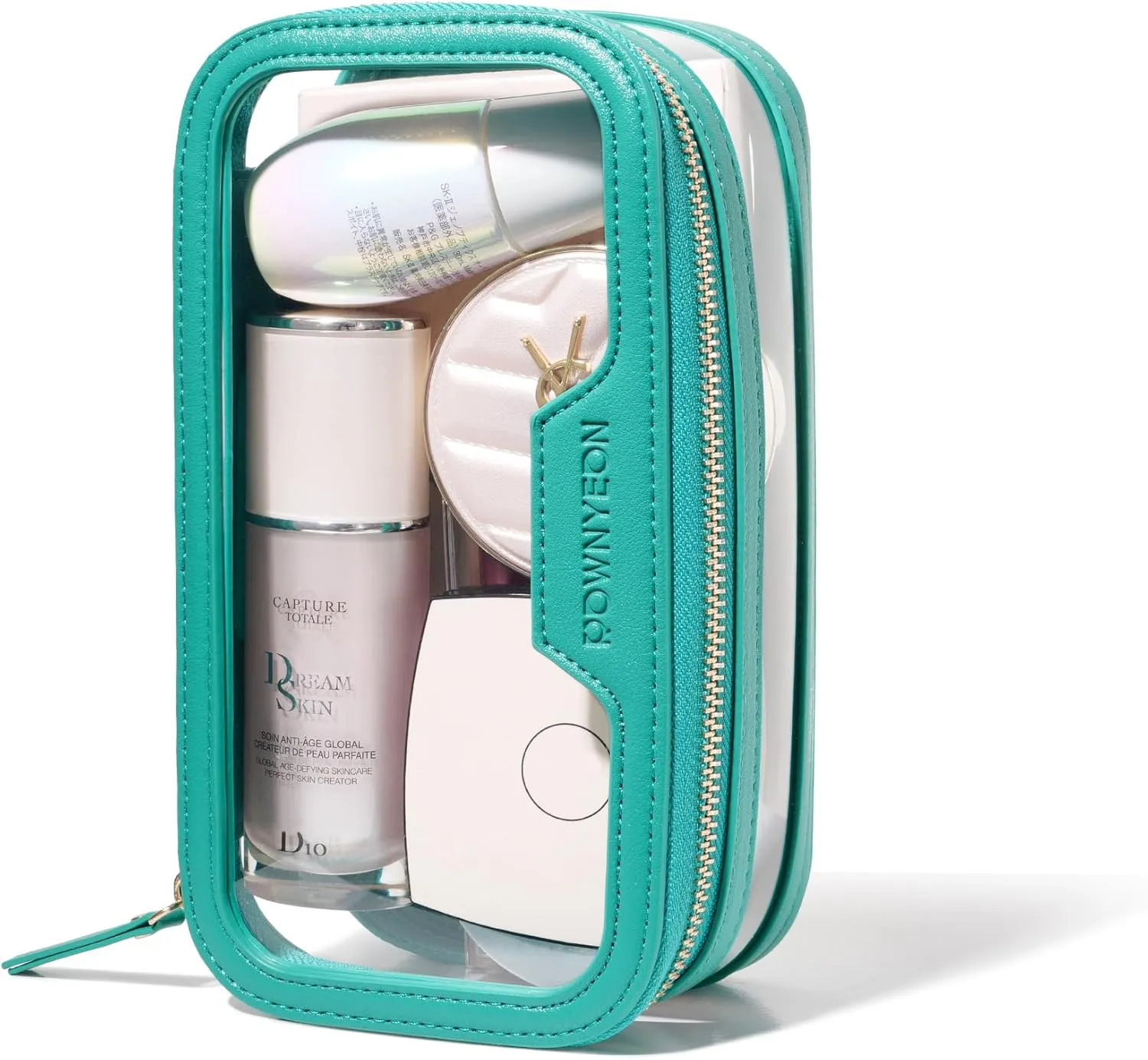 ROWNYEON Waterproof Toiletry Organizer Train Case, CLear Travel Makeup Bag for Women，Transparent Cosmetic Bag，Portable Makeup Case Organizer (green)