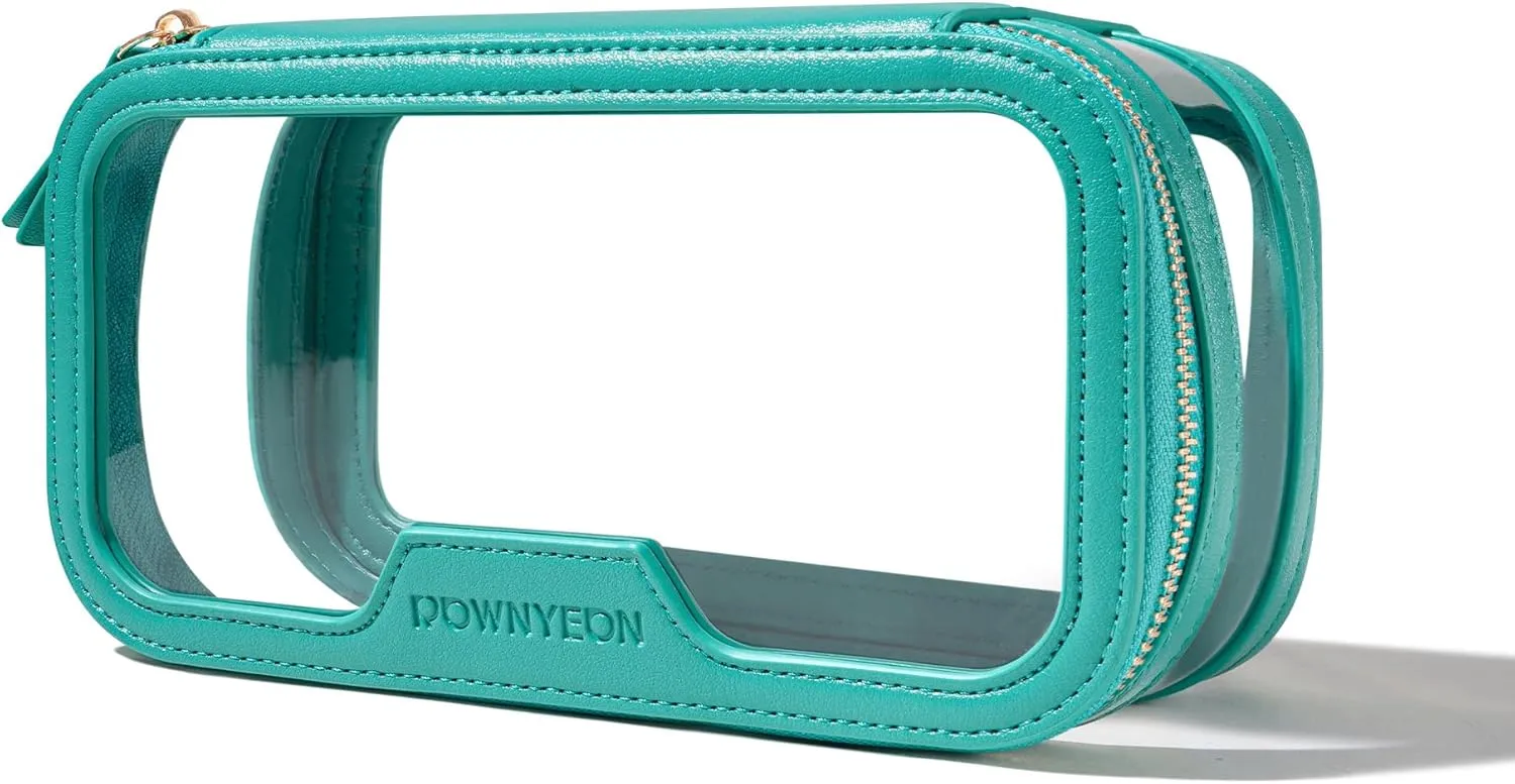 ROWNYEON Waterproof Toiletry Organizer Train Case, CLear Travel Makeup Bag for Women，Transparent Cosmetic Bag，Portable Makeup Case Organizer (green)