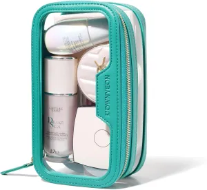 ROWNYEON Waterproof Toiletry Organizer Train Case, CLear Travel Makeup Bag for Women，Transparent Cosmetic Bag，Portable Makeup Case Organizer (green)