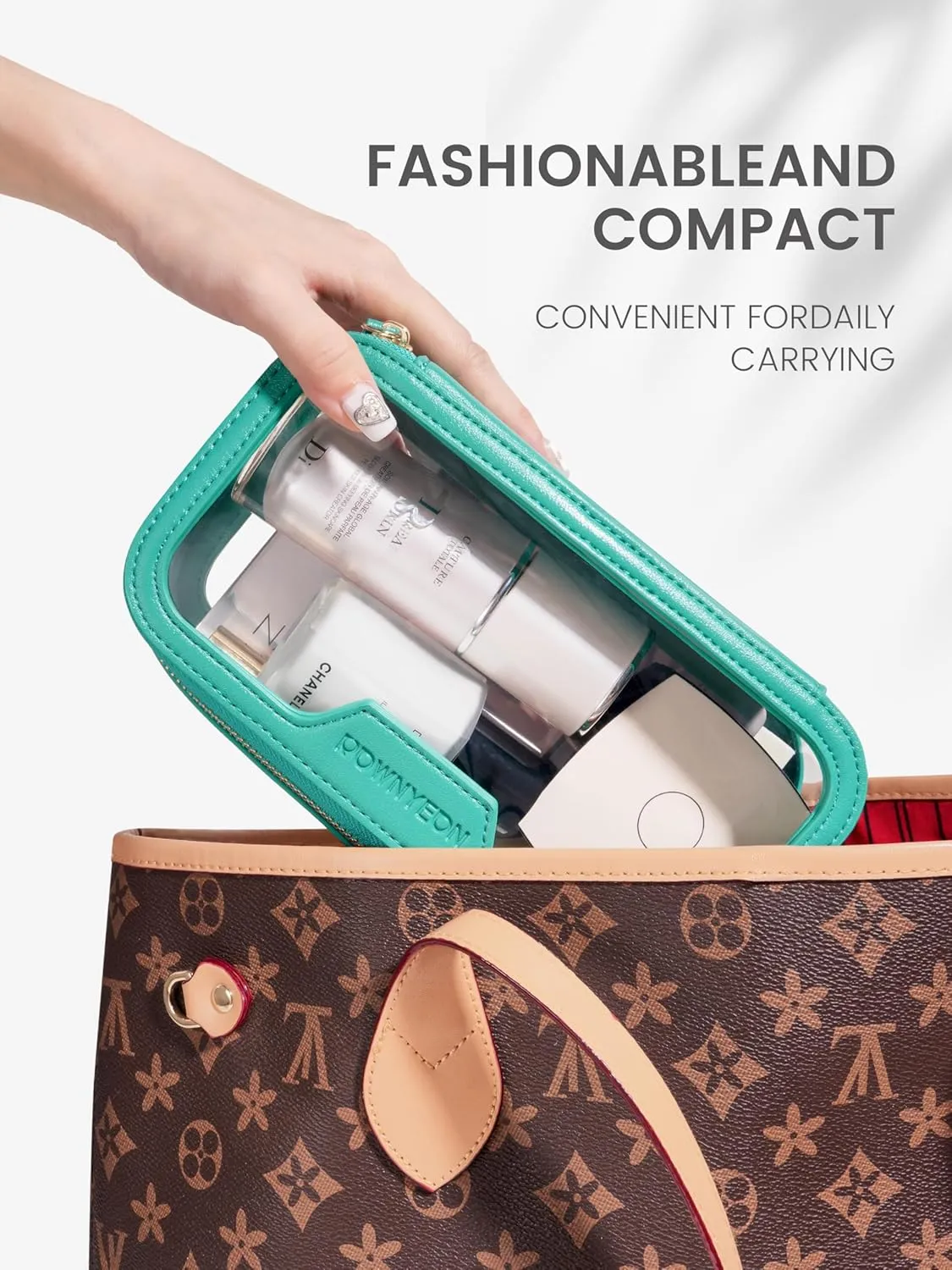 ROWNYEON Waterproof Toiletry Organizer Train Case, CLear Travel Makeup Bag for Women，Transparent Cosmetic Bag，Portable Makeup Case Organizer (green)