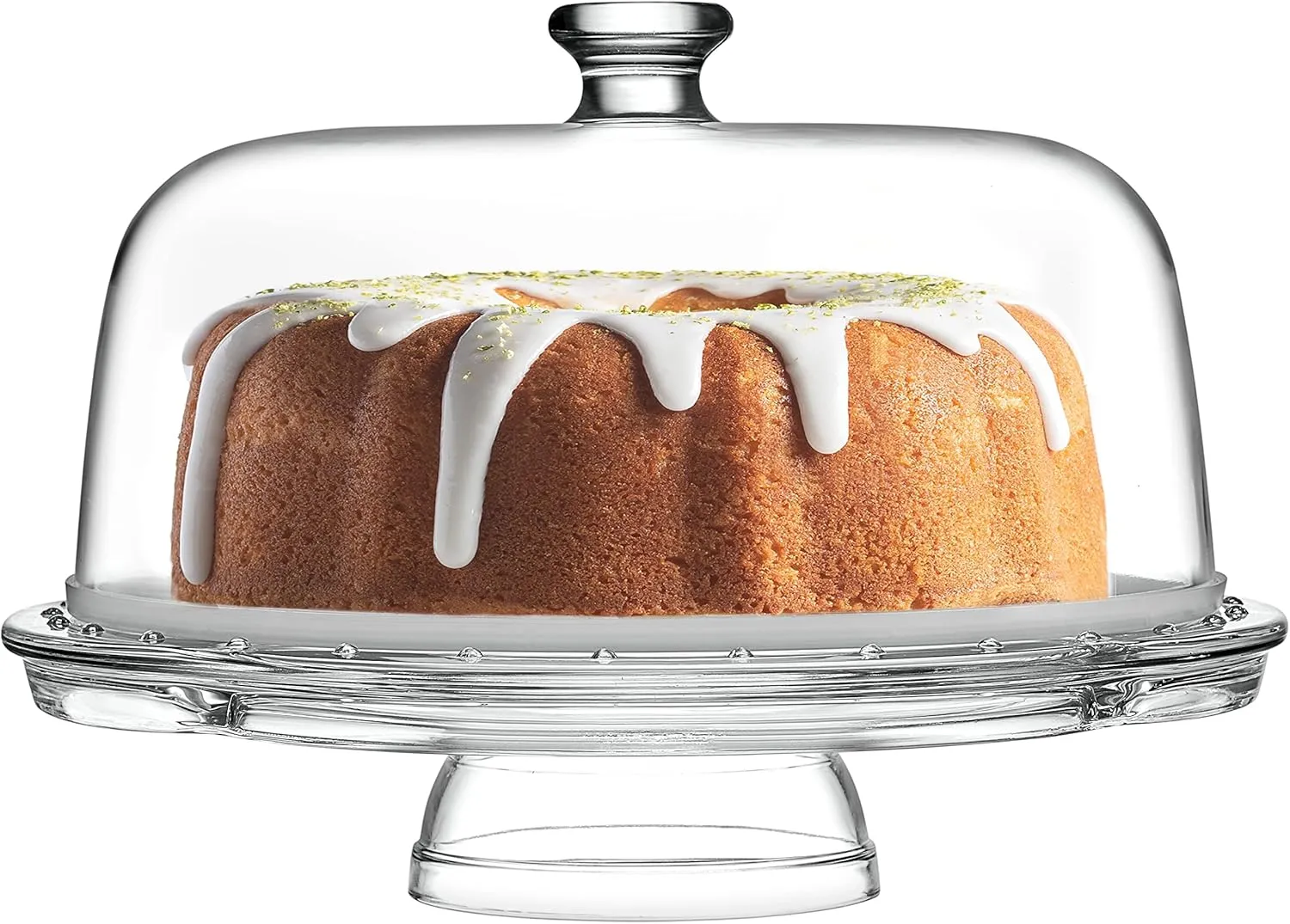 Royalty Art Cake Stand with Dome, 6-in-1 Multifunctional Glass Serving Platter for Cakes, Desserts, Fruits, Snacks, Pastries, Appetizers - Elegant Pedestal Display, Durable Italian-Made Glass - Made in Italy