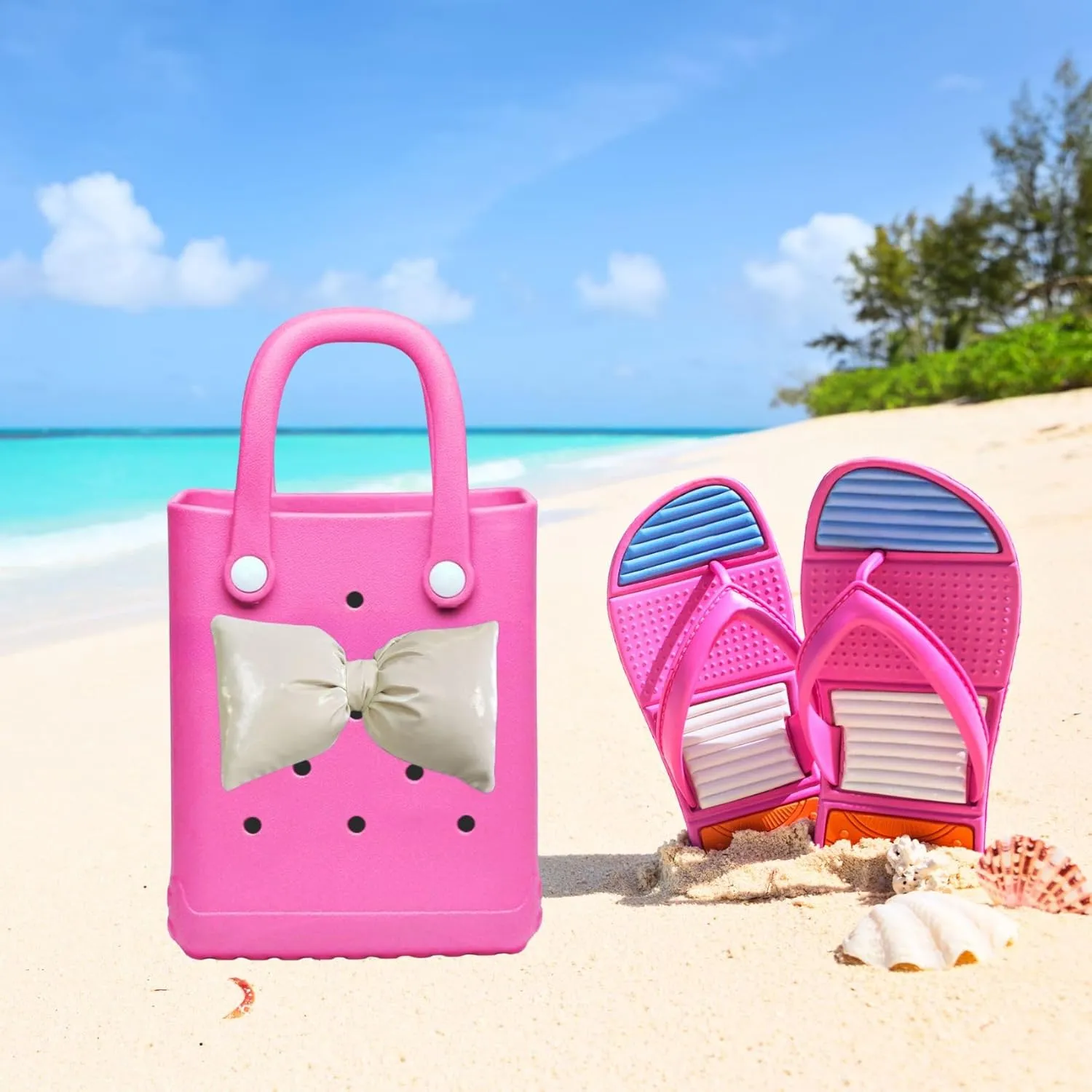 Rubber Tote Bag, Mini Rubber Beach Bag, Lightweight Washable Tote for Beach Pool Travel