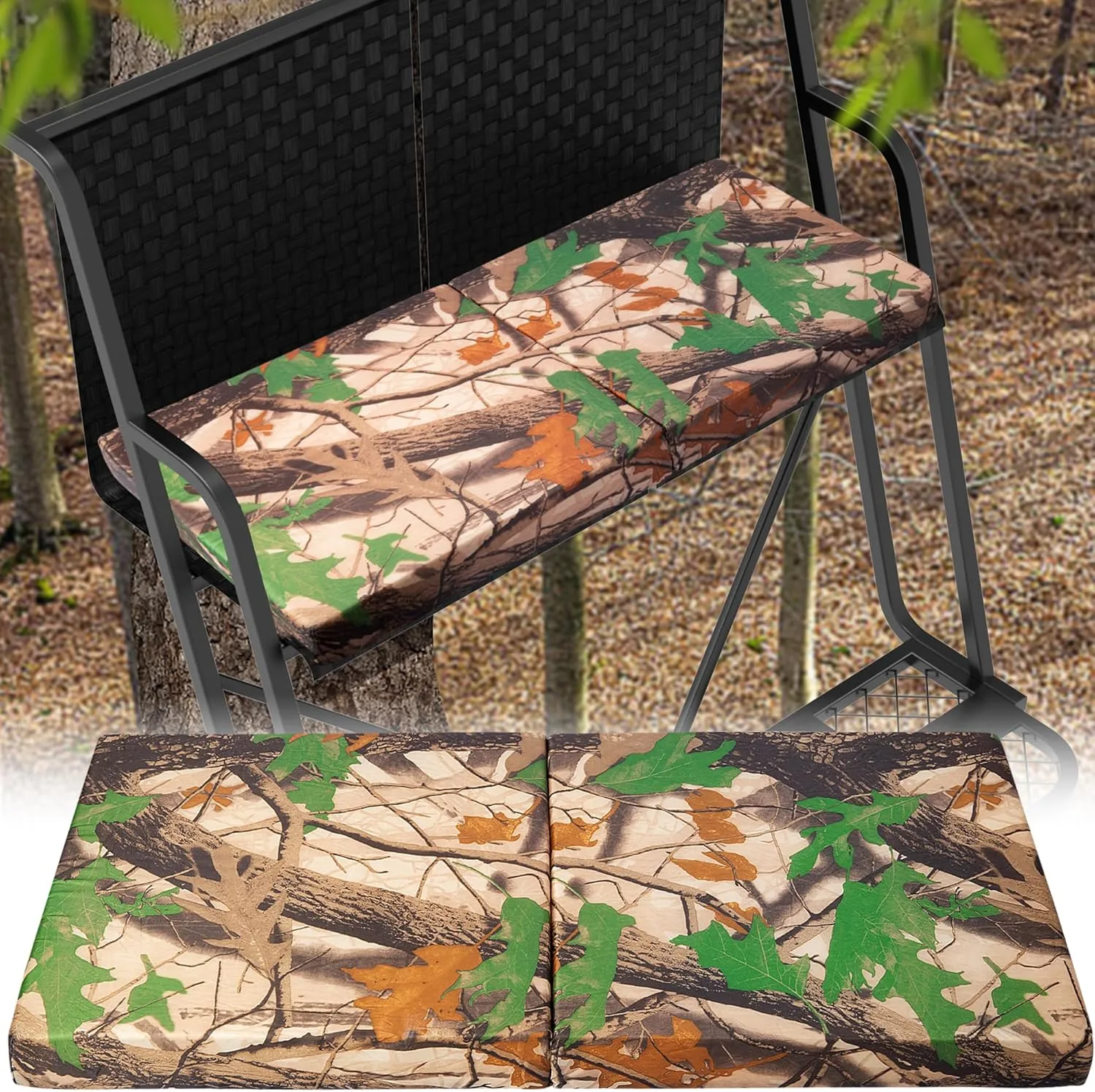 RunNico Two People Foldable Tree Stand Seat Cushion, Thickened 31.5 ''×14''×2.4'' Tree Stand Replacement Seat, Treestand Seat Pad for Outdoor Hunting Ladder Tree Stands