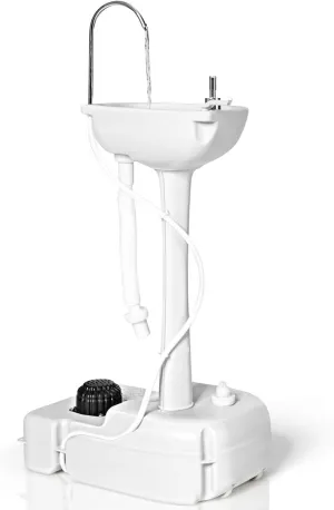 S AFSTAR Portable Camping Sink, Hand Wash Basin Stand w/ 17L Water Tank & Soap Dispenser, Rolling Hand Washing Station w/Towel Holder & Foot Pump, for Garden, Outdoor Sink Hand Wash Station