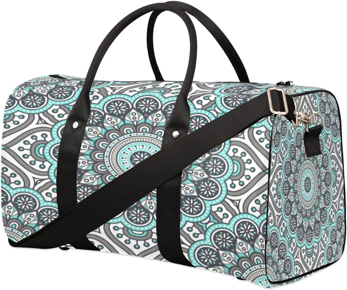 Sacred Mandala Travel Duffle Bag Waterproof Foldable Weekender Bags for Women and Men Durable Carry on Overnight Bag with Shoulder Strap Lightweight Sports Gym Tote Bag