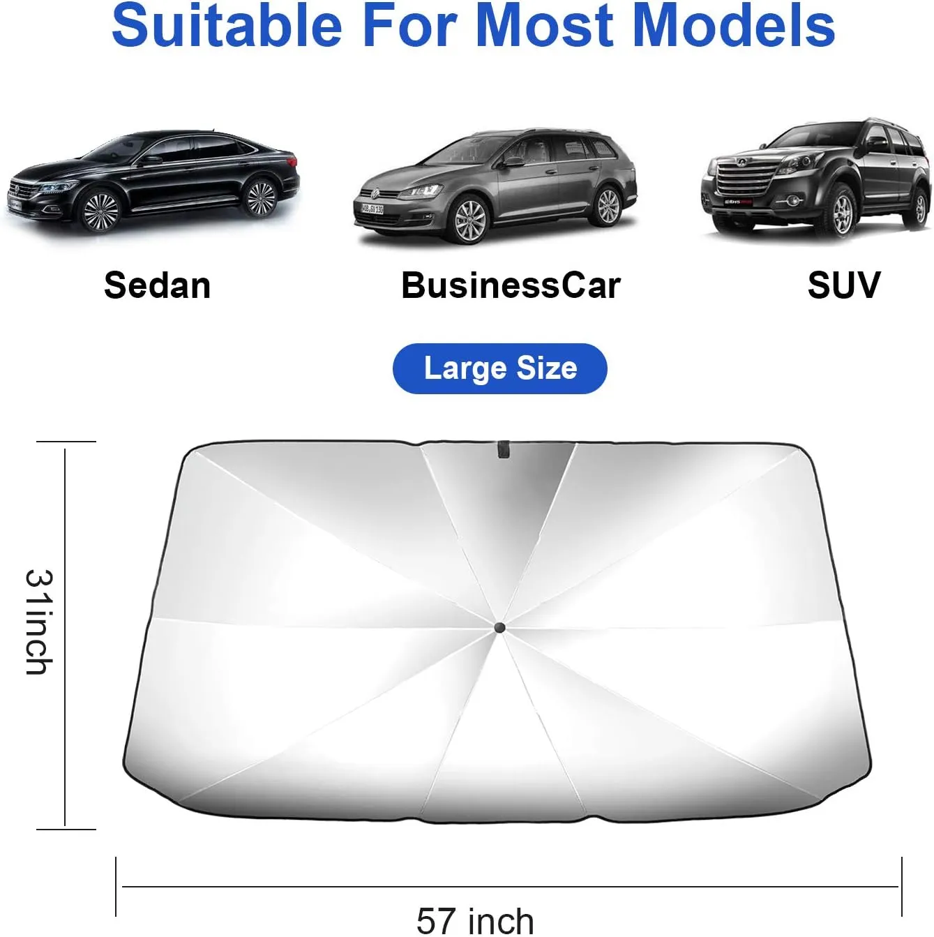 SACSTAR Car Shade Front Windshield Sunshade Umbrella - Foldable Car Windshield Shade Fits Various Sizes (56" x 30")