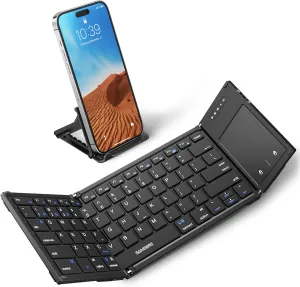 Samsers Foldable Bluetooth Keyboard with Touchpad, Full-Size Wireless Folding Key Board with Holder, Rechargeable Portable Travel for iOS Windows Android Mac OS, Support 3 Devices (BT5.1 x 3)