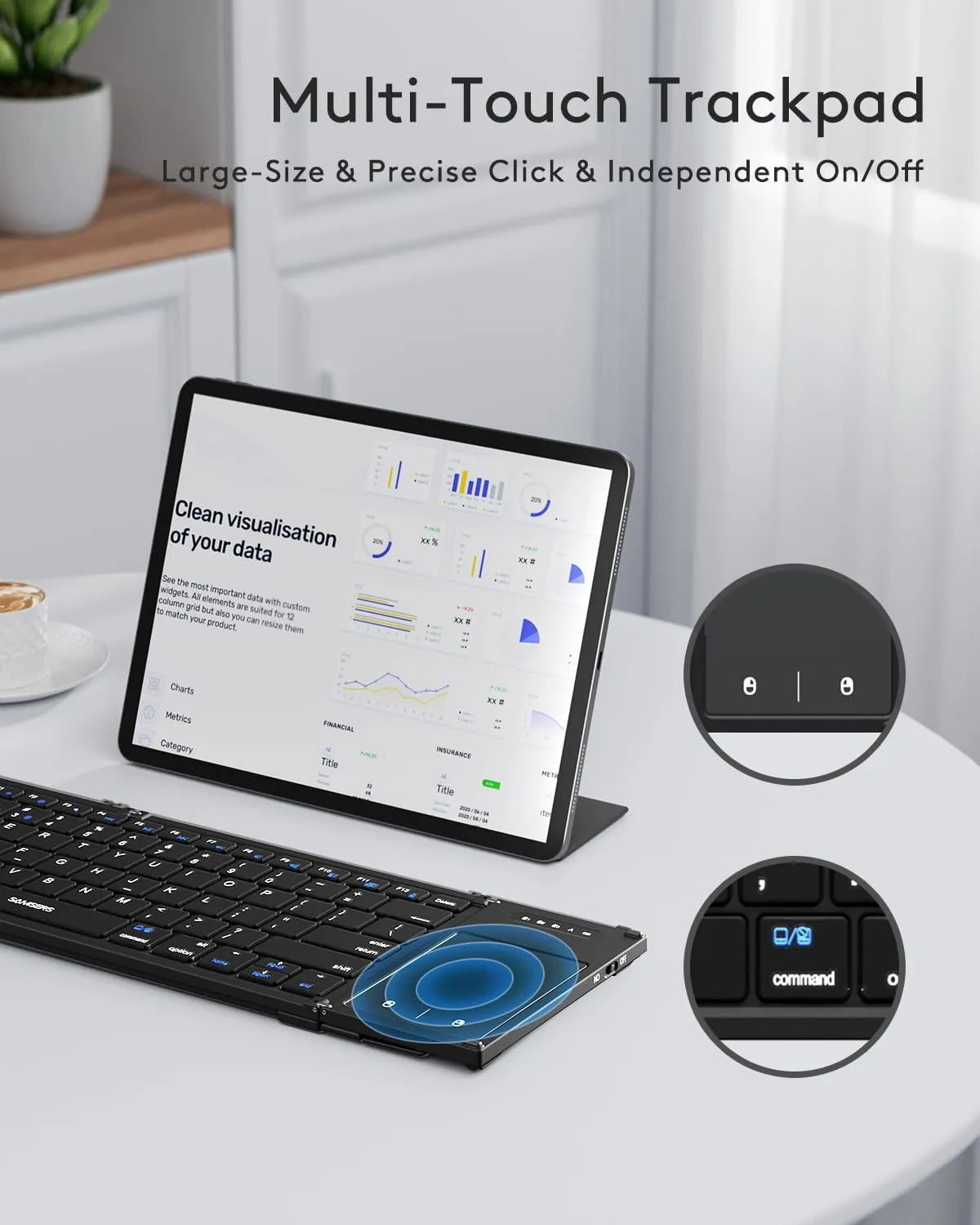 Samsers Foldable Bluetooth Keyboard with Touchpad, Full-Size Wireless Folding Key Board with Holder, Rechargeable Portable Travel for iOS Windows Android Mac OS, Support 3 Devices (BT5.1 x 3)
