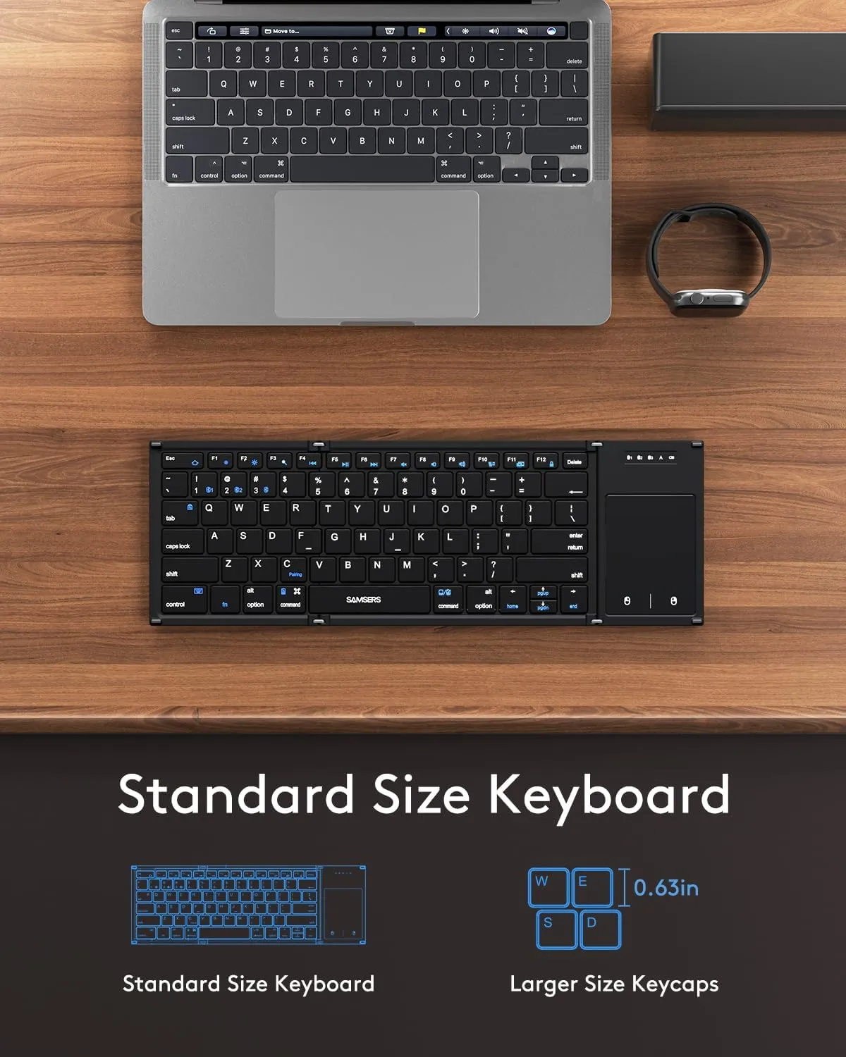 Samsers Foldable Bluetooth Keyboard with Touchpad, Full-Size Wireless Folding Key Board with Holder, Rechargeable Portable Travel for iOS Windows Android Mac OS, Support 3 Devices (BT5.1 x 3)