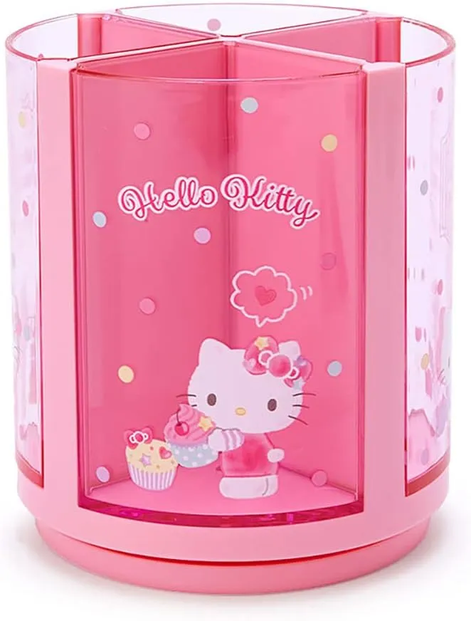 Sanrio 213110 Pink Plastic Hello Kitty Kitty Pen Stand 360 Degree Rotating Pen Stand Pen Holder Cosmetic Makeup Brush Tulle Pet Character