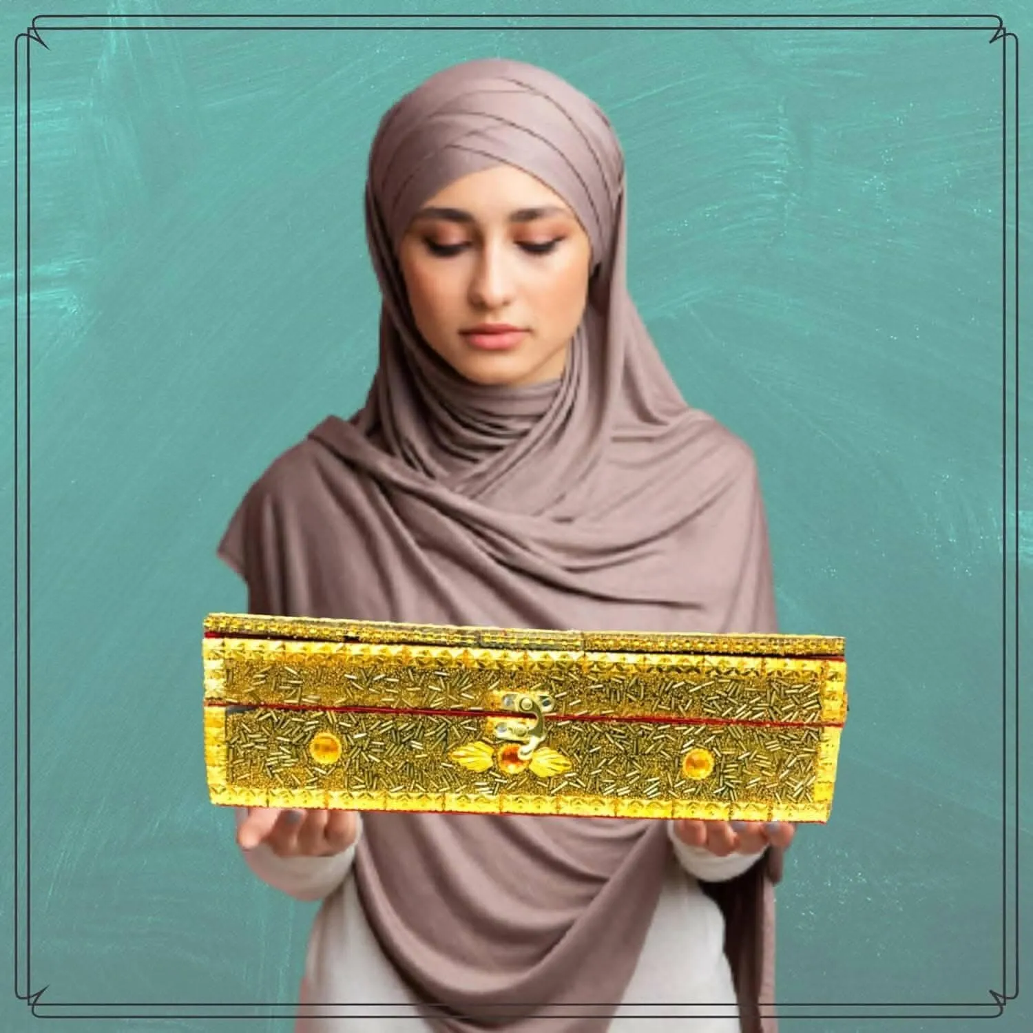 Santarms Handmade Quran Box with Tasbih (Foldable Wooden Rehal)