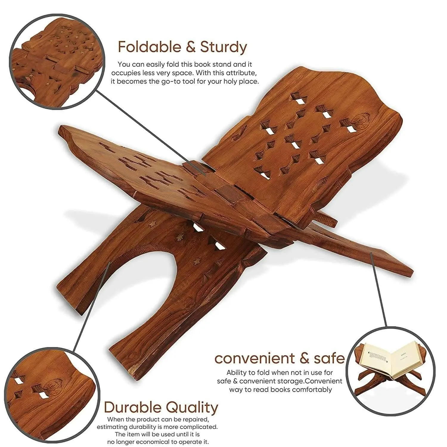 Santarms Wooden Foldable Book Stand Rehal for Reading (10 inches)