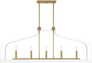 Savoy House 1-7804-5-142 Sheffield Modern Linear Chandelier, 5-Light 300 Total Watts, 19" H x 46" L, White & Warm Brass Accents