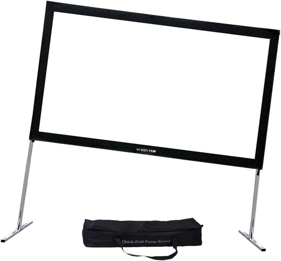 SCREENPRO 120inch Projector Screen with Stand, Fast Foldable Outdoor Projector Screen for Patio with Adjustable Leg(33"-51"),16:9 HD 4K Projector Screen for Yard Camping with Portable Carry Bag