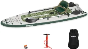 Sea Eagle FS126 12’6” Inflatable FishSUP Fishing Stand-Up Paddleboard w/Paddle(s), Pump, Removable Transom, Backpack/Optional Seat - Sit, Stand, Fish, Motor, or Troll