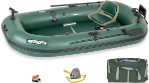 Sea Eagle StealthStalker STS10 Frameless Inflatable 10'1" Green Fishing Boat for 1-2 People, Lightweight, Transportable, Stowable- for Rivers, Lakes, Bays
