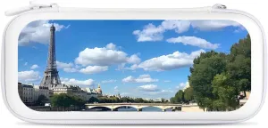 Seine River Paris France Eiffel Tower Hard Shell Travel Case with Rope 15 Game Card Pockets Compatible with Switch Protective