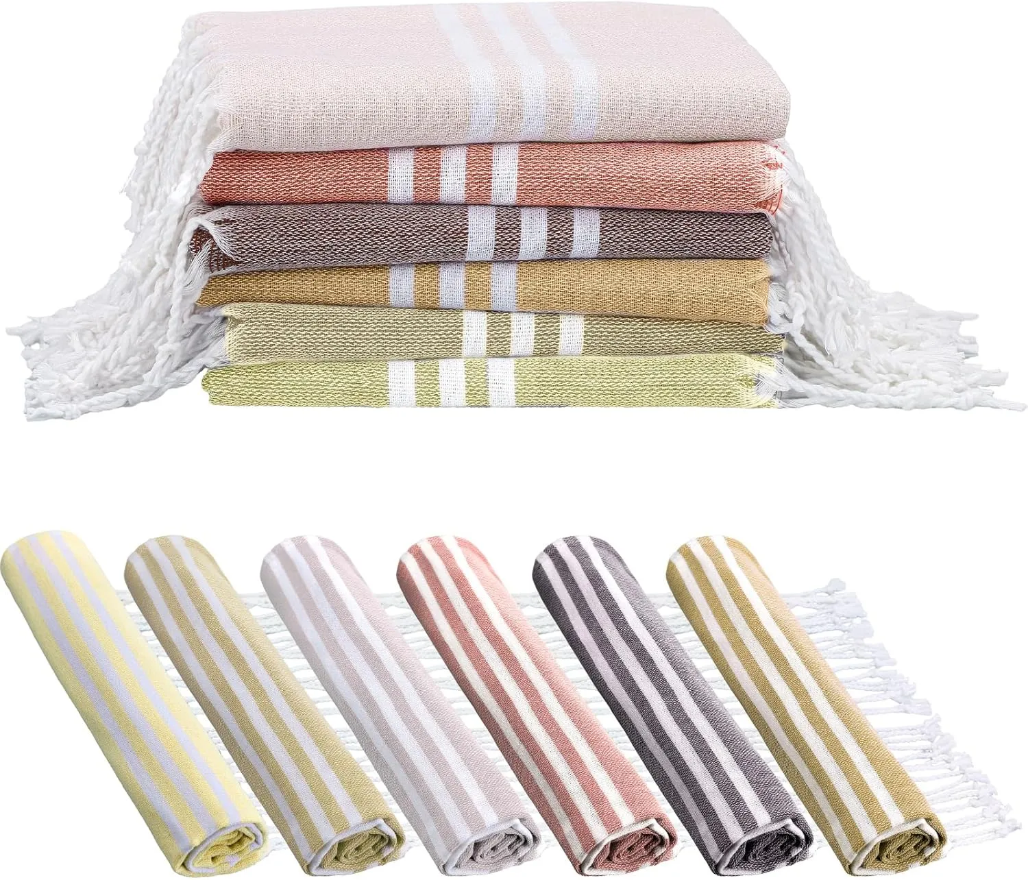 Set of 12 Turkish Beach Towels Bulk 100% Cotton Prewashed Quick Dry Travel Beach Towels for Vacation Essential Pool Sport Camping Swimming 30 x 60 Inch(Orange, Yellow)