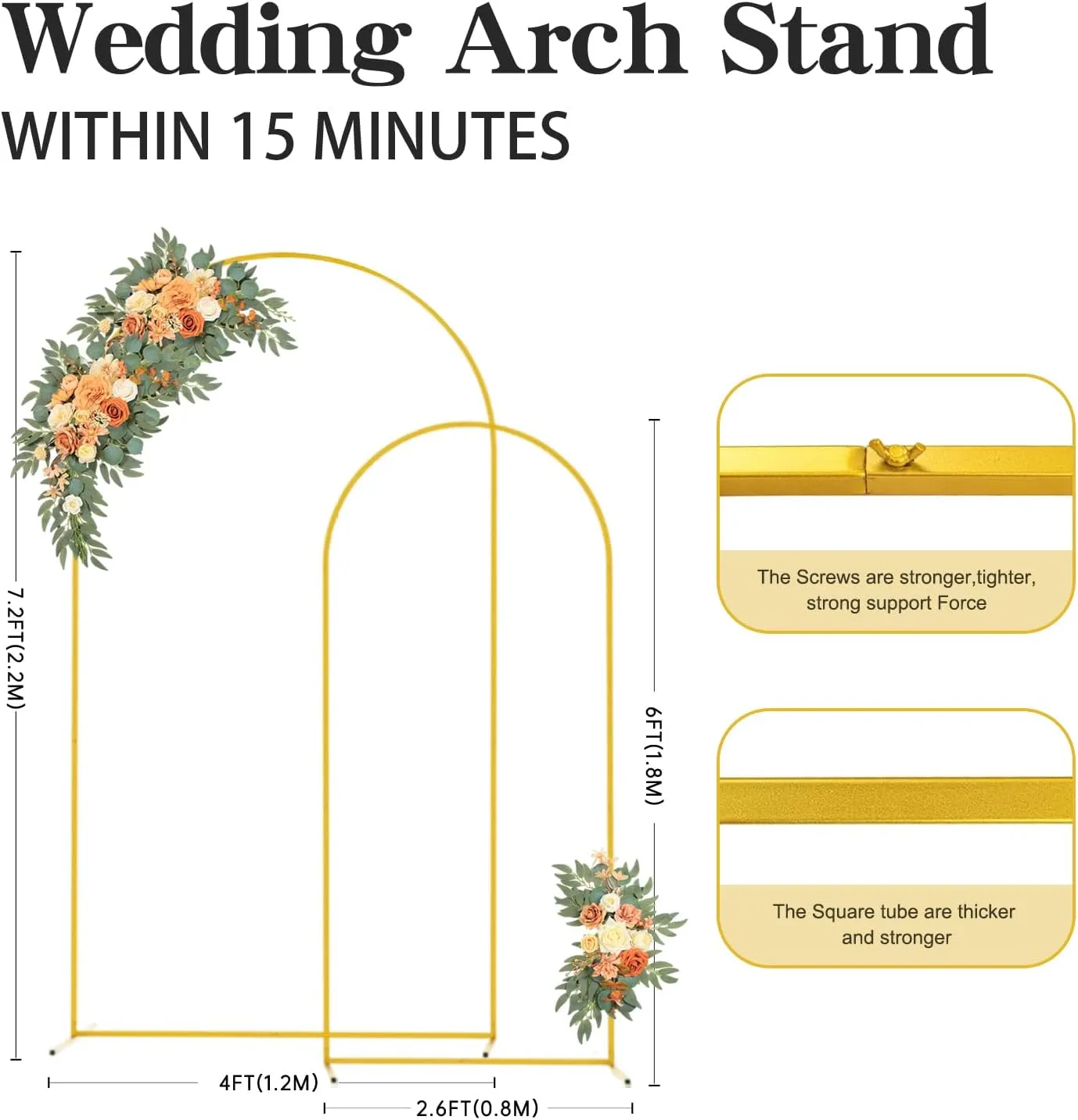Set of 2 Metal Arch Backdrop Stand, 6Ft & 7.2Ft Wedding Arch/Balloon Arch Stand for Wedding Birthday Baby Shower Graduation Holiday Ceremony Decorations