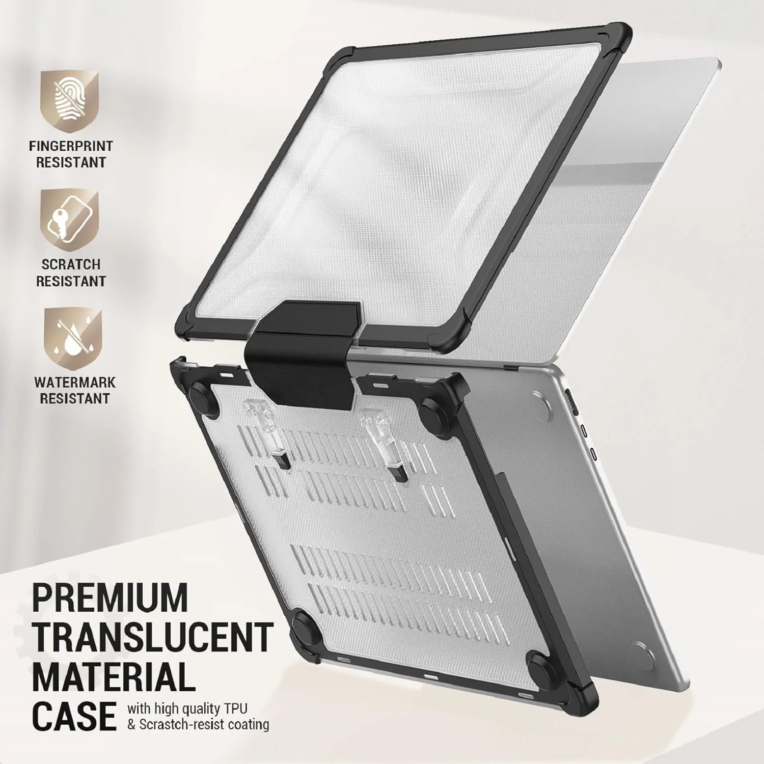 SEYMAC stock Case for MacBook Pro 16 inch 2024-2021 A3403 A3186 A2991 A2780 A2485, Shock-Absorbing Protection with Folding Stand &Mouse Pad/Bag Case for MacBook Pro 16'' M4/M3/M2/M1 (HardBlack)