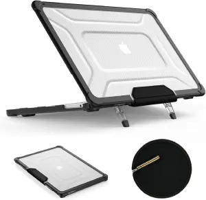 SEYMAC stock Case for MacBook Pro 16 inch 2024-2021 A3403 A3186 A2991 A2780 A2485, Shock-Absorbing Protection with Folding Stand &Mouse Pad/Bag Case for MacBook Pro 16'' M4/M3/M2/M1 (HardBlack)