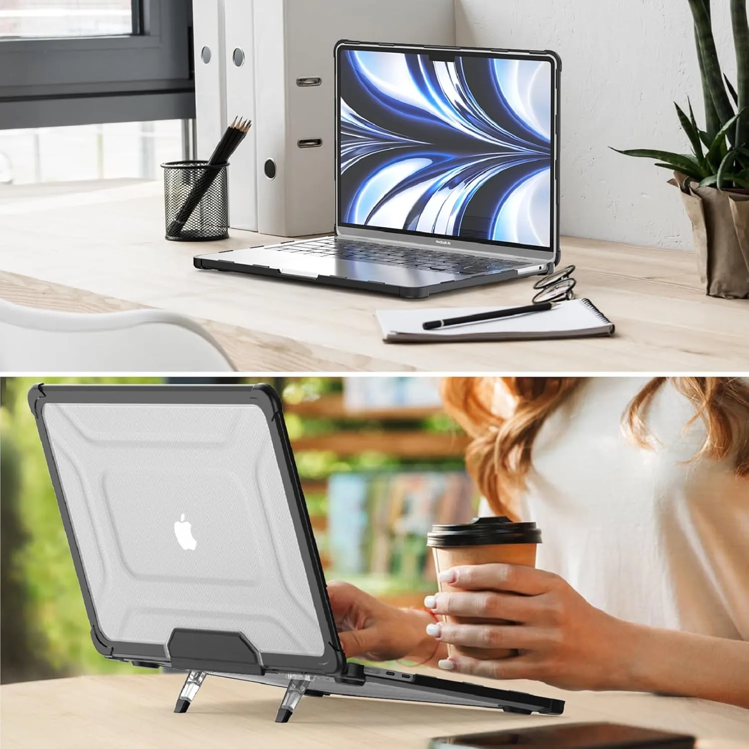 SEYMAC stock Case for MacBook Pro 16 inch 2024-2021 A3403 A3186 A2991 A2780 A2485, Shock-Absorbing Protection with Folding Stand &Mouse Pad/Bag Case for MacBook Pro 16'' M4/M3/M2/M1 (HardBlack)