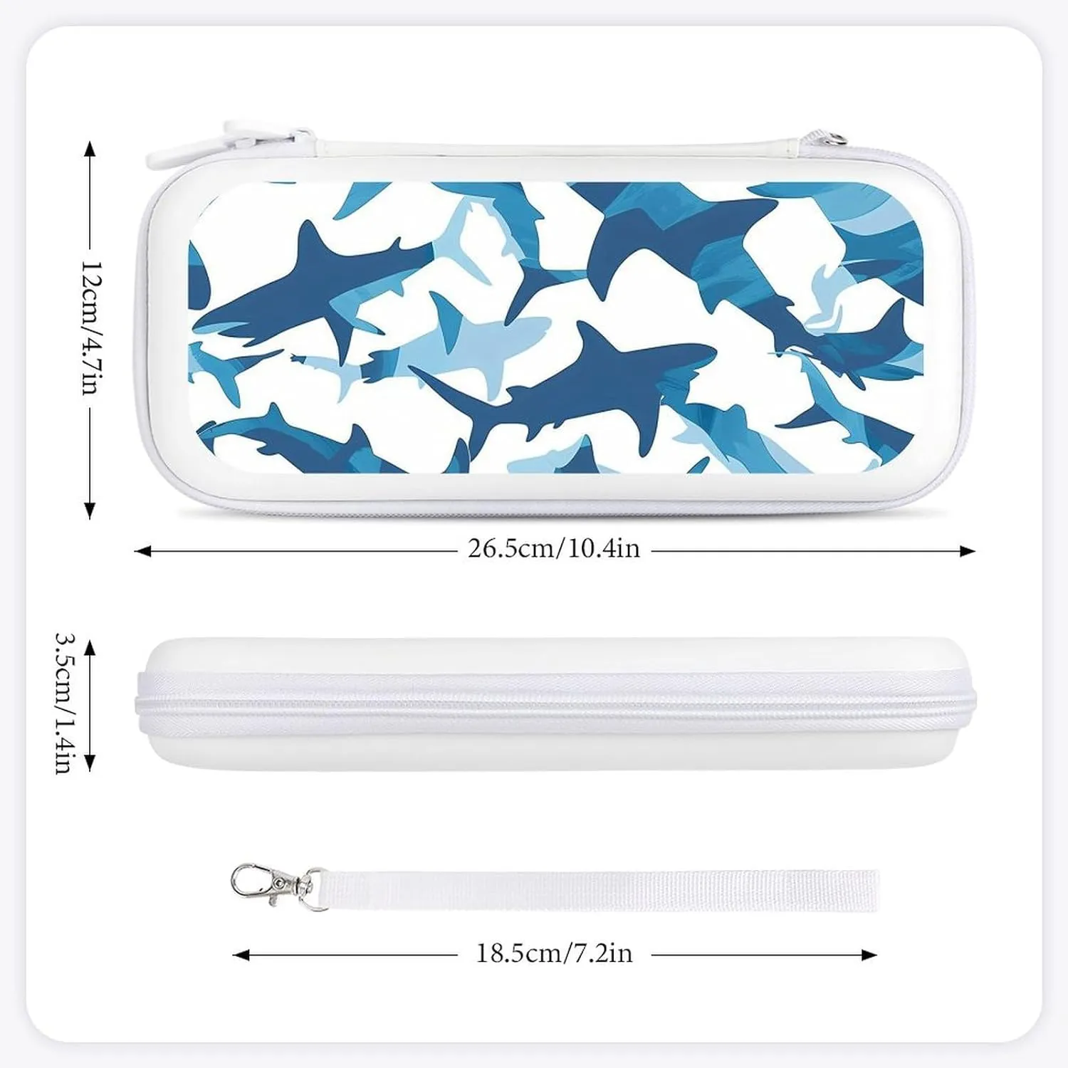 Shark Whale Camouflage Hard Shell Travel Case with Rope 15 Game Card Pockets Compatible with Switch Protective