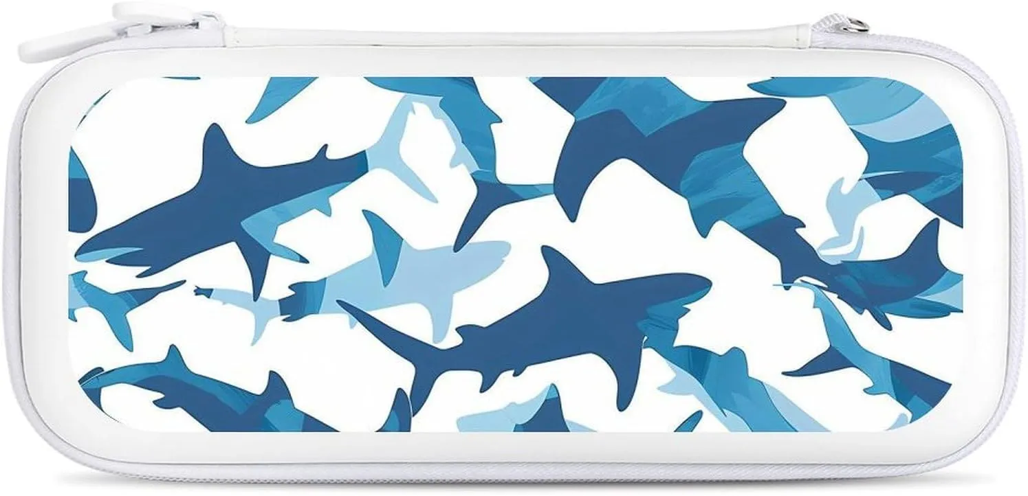 Shark Whale Camouflage Hard Shell Travel Case with Rope 15 Game Card Pockets Compatible with Switch Protective
