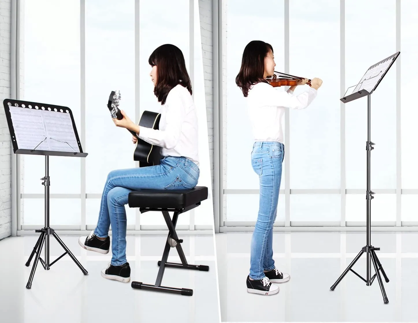 Sheet Music Stand, 2 Pack Adjustable Music Stand with Carrying Bag, Professional Music Book Holder Music Sheet Clip Holder for Guitar, Ukulele, Violin Players(Standard Version, 2 Pack)