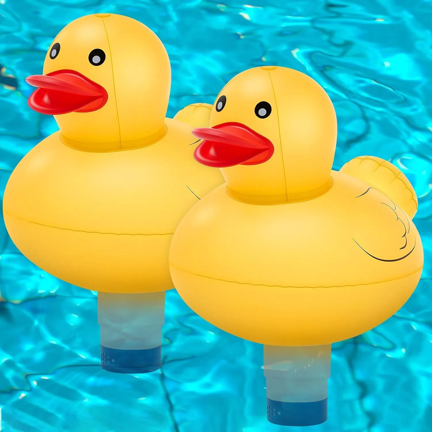 Shellwei 2 Pcs 16 Inch Large Inflatable Ducks, Floating Ducks for Pool, Chlorine Floater Dispenser Fits 1 & 3 Inch Tablets, Large Capacity, Anti-Sinking for Summer Beach Swimming Party Decoration