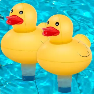 Shellwei 2 Pcs 16 Inch Large Inflatable Ducks, Floating Ducks for Pool, Chlorine Floater Dispenser Fits 1 & 3 Inch Tablets, Large Capacity, Anti-Sinking for Summer Beach Swimming Party Decoration