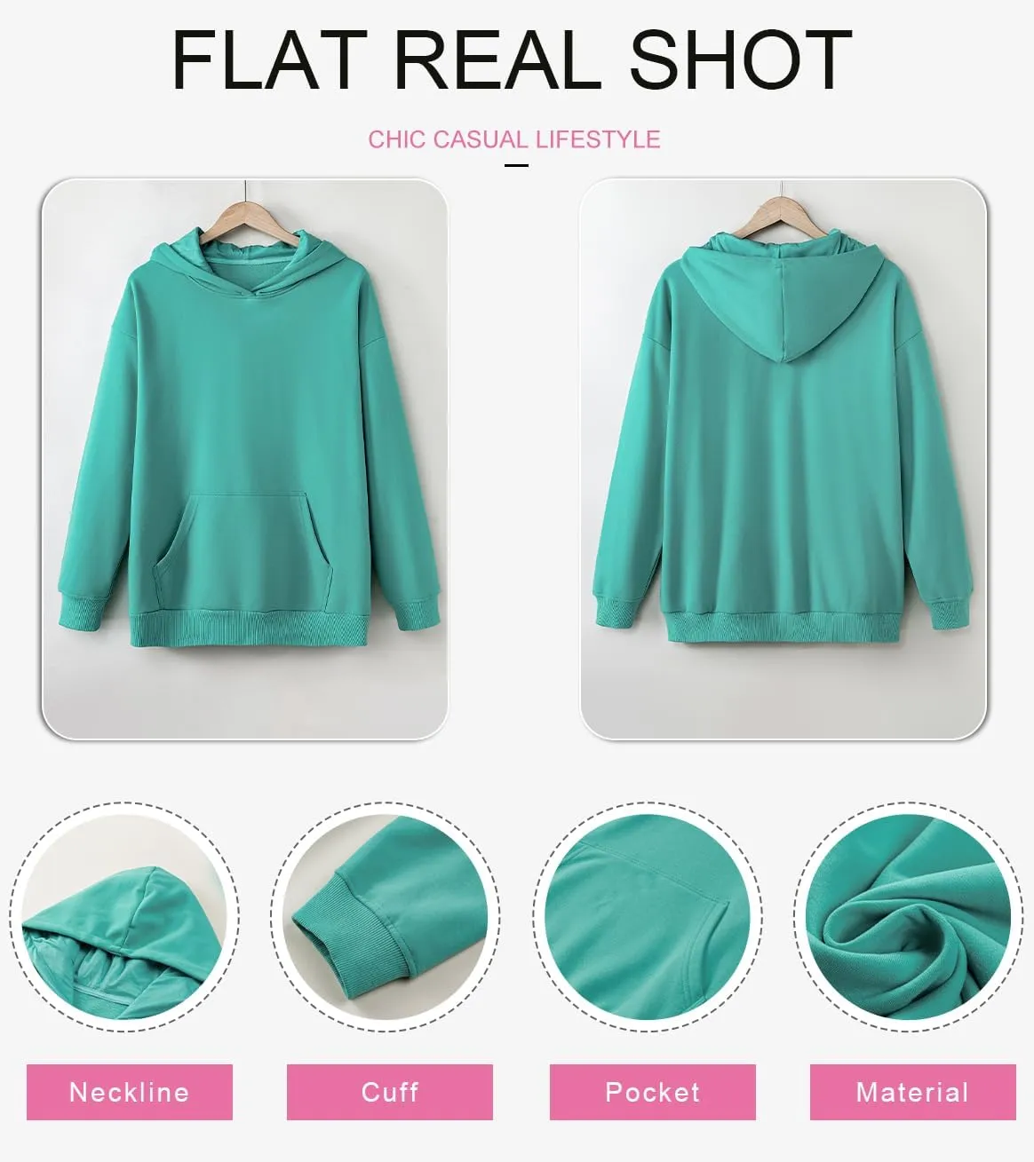 SHEWIN Women's Casual Hoodies Long Sleeve Solid Lightweight Pullover Tops Loose Sweatshirt with Pocket
