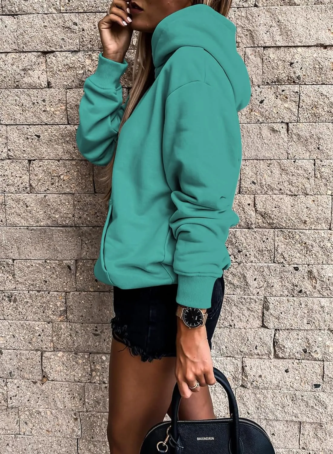 SHEWIN Women's Casual Hoodies Long Sleeve Solid Lightweight Pullover Tops Loose Sweatshirt with Pocket